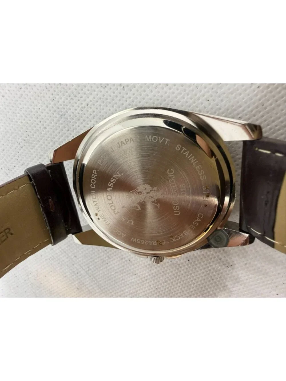 U.S. Polo Assn. Classic USC50003 Mens Gold Tone Brown Leather Watch 44mm